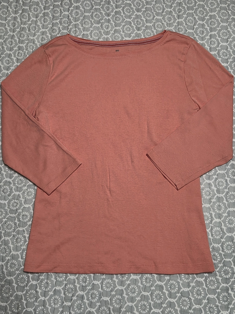 Talbots Coral Pima Boatneck Three-Quarter Sleeve Tee